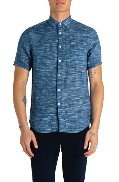 Shop Good Man Brand Slim Fit Stripe Linen Shirt In Indigo