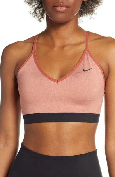 Shop Nike Indy Sports Bra In Dusty Peach/ Pure/ Black