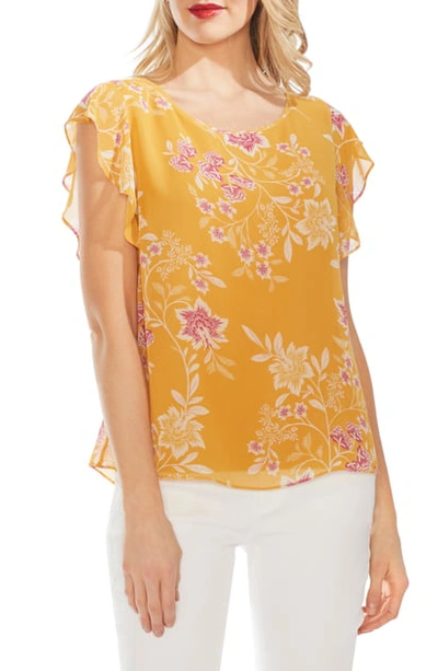 Shop Vince Camuto Flutter Sleeve Floral Top In Amber Sun