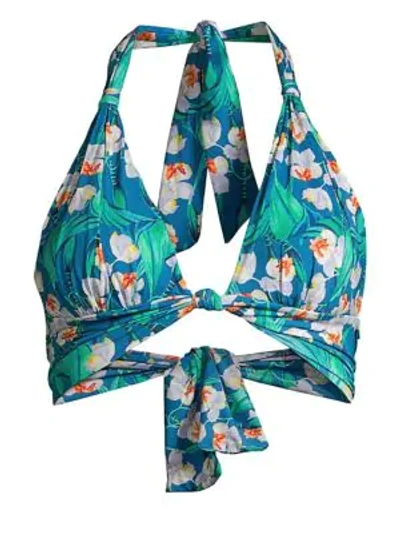 Shop Patbo Floral Halter Bikini Top In Blue