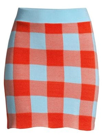 Shop Staud Sonoma Check Cotton Mini Skirt In Tangerine