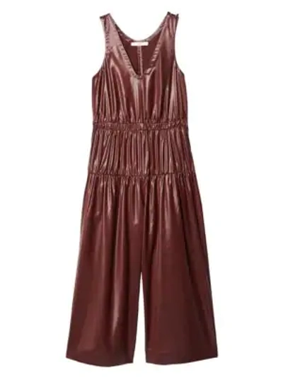 Shop Tibi Liquid Drape Shirred Culotte Jumpsuit In Burgundy