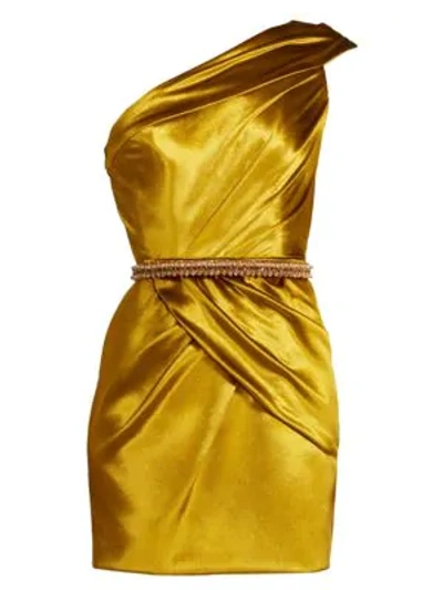 Shop Ralph & Russo One-shoulder Mini Dress In Mustard