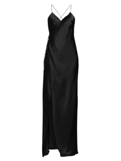 Shop Michelle Mason Women's Strappy Silk Wrap Gown In Black