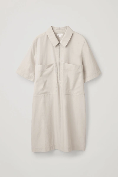 Shop Cos Front-zip Shirt Dress In Beige
