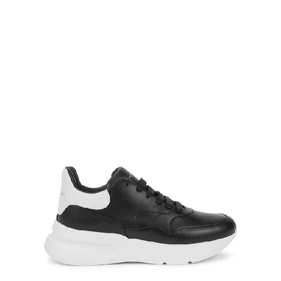 Shop Alexander Mcqueen Oversized Runner Black Leather Sneakers In Black And White