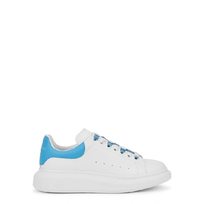 Shop Alexander Mcqueen Larry White Leather Sneakers In White And Blue