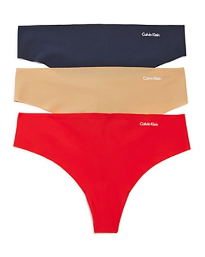 Calvin Klein Invisibles Thongs, Set Of 3 In Bare/fire Lily/speakeasy