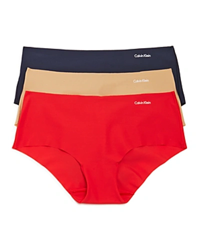 Shop Calvin Klein Invisibles Hipsters, Set Of 3 In Bare/fire Lily/speakeasy