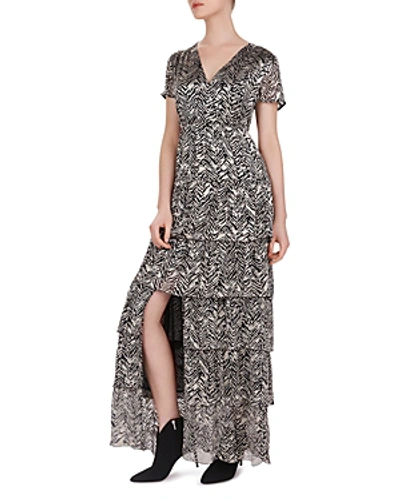 Shop Ba&sh Zelie Tiered Zebra Print Maxi Dress In Noir