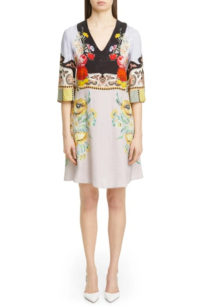 Shop Etro Placed Rose Print Floral Jacquard Dress In Purple