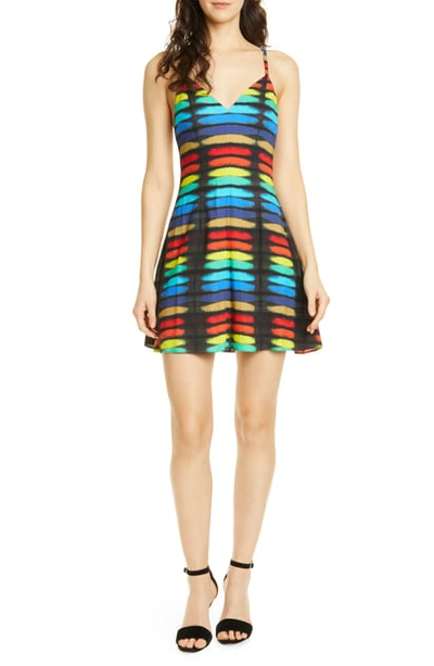 Shop Alice And Olivia Alves Fit & Flare Cocktail Dress In Rainbow Block Tie Dye