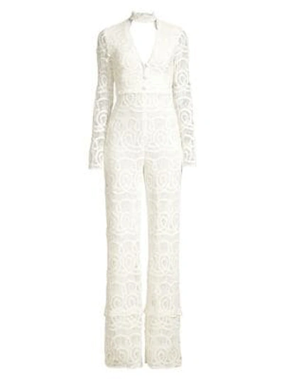 Shop Alexis Choker Long Sleeve Lace Jumpsuit In White