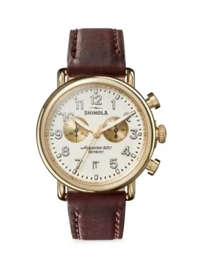 Shop Shinola Men's Runwell Chronograph Leather Strap Watch In Brown