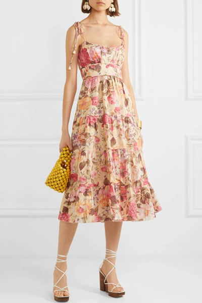 Shop Zimmermann Honour Floral-print Linen Dress In Yellow