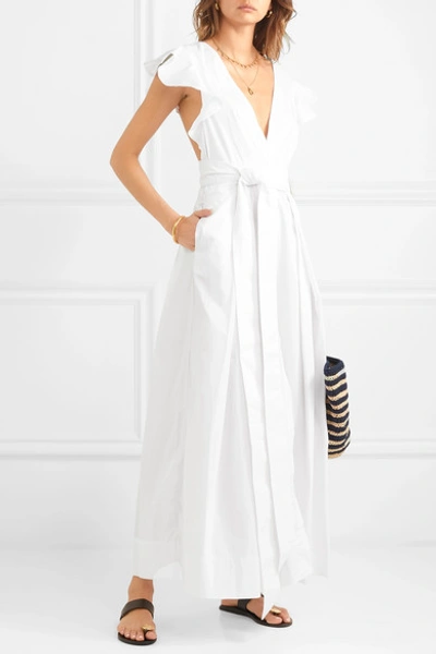 Shop Kalita Poet By The Sea Ruffled Cotton-poplin Maxi Dress In White