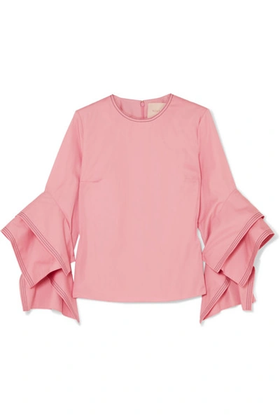 Shop Roksanda Ruffled Cotton-poplin Top In Pink
