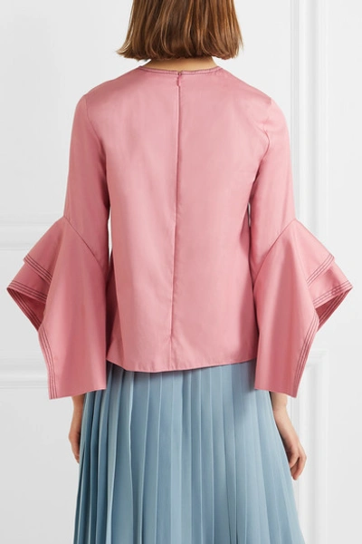 Shop Roksanda Ruffled Cotton-poplin Top In Pink