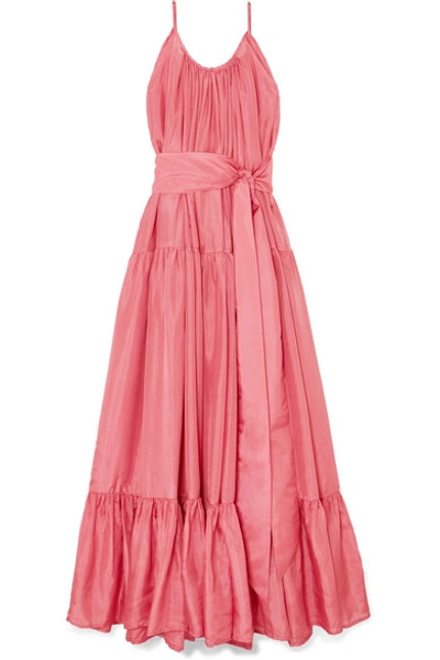 Shop Kalita Genevieve Gathered Tiered Silk-habotai Maxi Dress In Pastel Pink