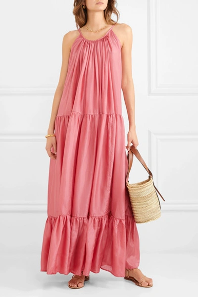 Shop Kalita Genevieve Gathered Tiered Silk-habotai Maxi Dress In Pastel Pink