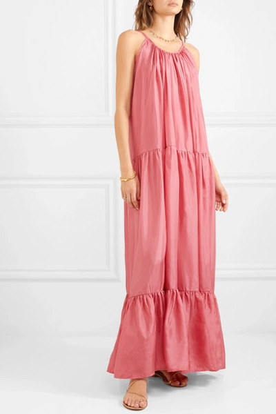 Shop Kalita Genevieve Gathered Tiered Silk-habotai Maxi Dress In Pastel Pink