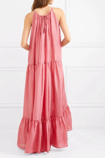 Shop Kalita Genevieve Gathered Tiered Silk-habotai Maxi Dress In Pastel Pink