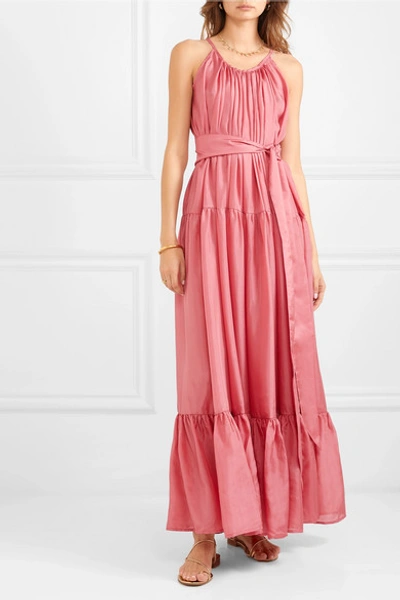 Shop Kalita Genevieve Gathered Tiered Silk-habotai Maxi Dress In Pastel Pink