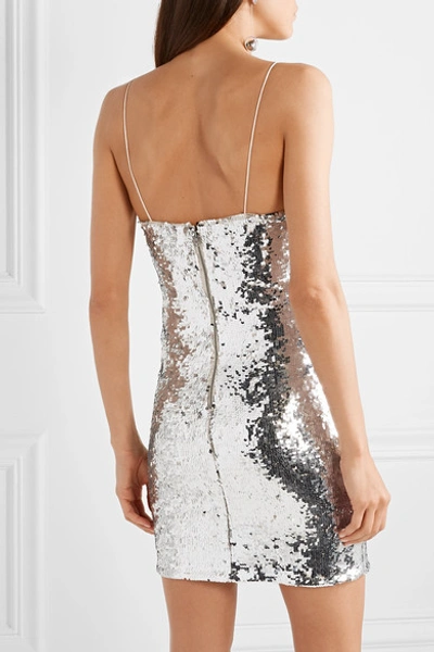 Shop Alice And Olivia Giselle Sequined Tulle Mini Dress In Silver