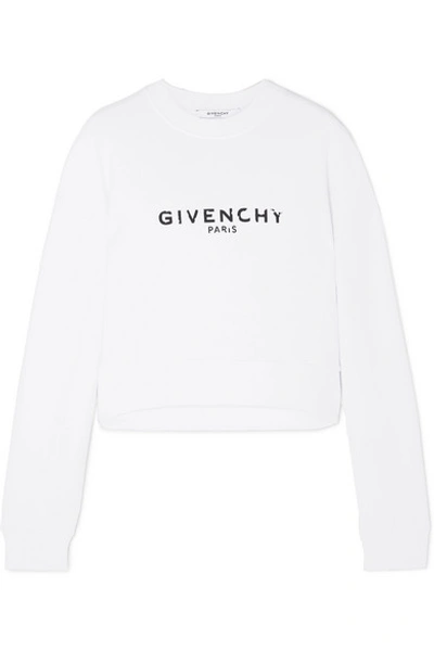 Shop Givenchy Cropped Printed Cotton-jersey Sweatshirt In White