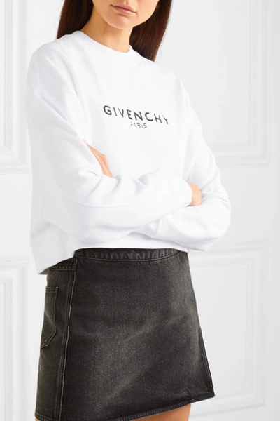 Shop Givenchy Cropped Printed Cotton-jersey Sweatshirt In White