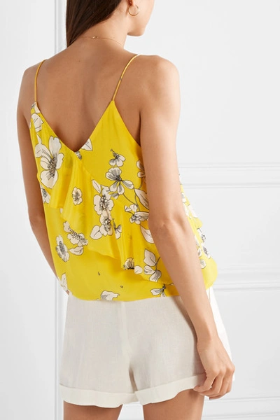 Shop Alice And Olivia Lavonia Ruffled Floral-print Silk Crepe De Chine Camisole In Yellow