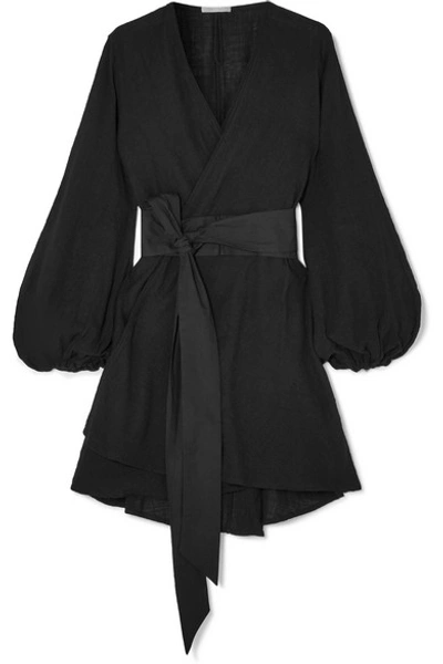 Shop Kalita Gaia Cotton-gauze Wrap Mini Dress In Black