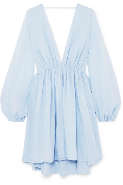 Shop Kalita Aphrodite Gathered Cotton Mini Dress In Sky Blue