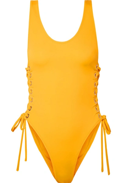 Shop Oye Swimwear Zissou Lace-up Swimsuit In Saffron