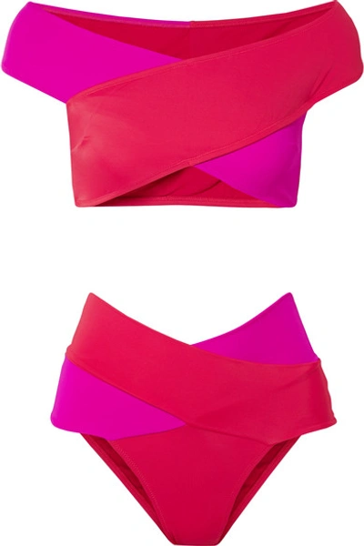 Shop Oye Swimwear Lucette Paneled Two-tone Bikini In Red