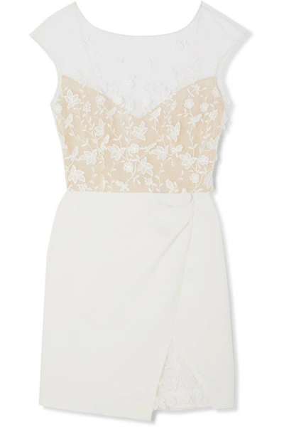 Shop Rime Arodaky Eleonora Embroidered Tulle And Crepe Mini Dress In White