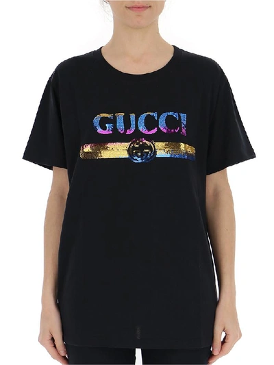 Shop Gucci Sequinned Logo T In Black