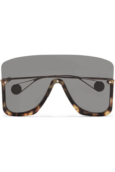 Shop Gucci Visor Square-frame Gold-tone And Acetate Sunglasses