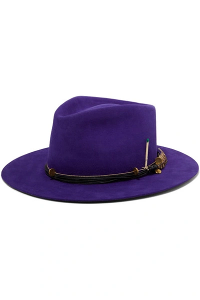 Shop Nick Fouquet Púrpura Embellished Leather-trimmed Rabbit-felt Fedora In Purple