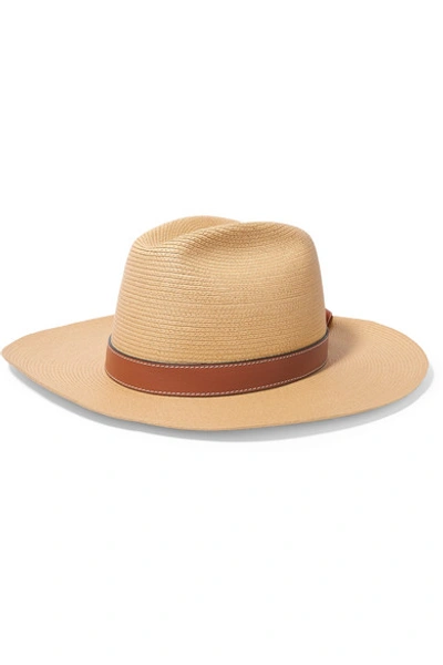 Shop Loewe Paula's Ibiza Leather-trimmed Straw Hat In Beige