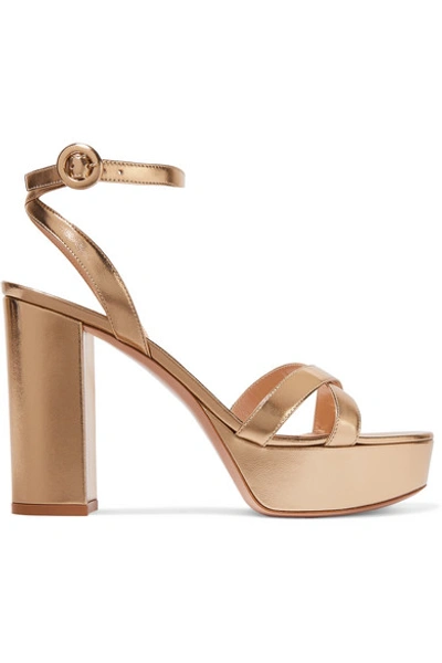 Shop Gianvito Rossi Poppy 120 Metallic Leather Platform Sandals In Gold