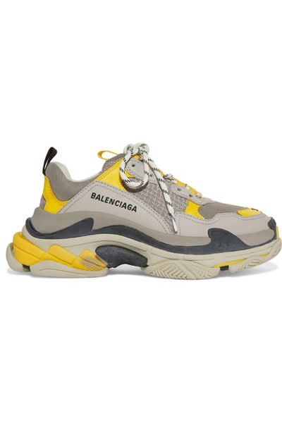 Shop Balenciaga Triple S Logo-embroidered Leather, Nubuck And Mesh Sneakers In Gray