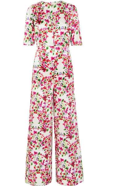 Shop Seren Truman Floral-print Silk-satin Jumpsuit In Fuchsia
