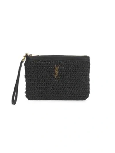 Shop Saint Laurent Woven Wristlet In Black