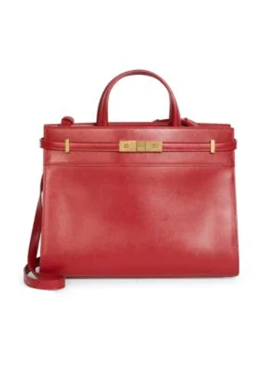 Shop Saint Laurent Small Manhattan Leather Satchel In Rouge