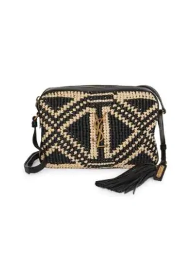 Shop Saint Laurent Women's Lou Crochet Raffia Camera Bag In Black