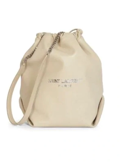Shop Saint Laurent Small Teddy Leather Bucket Bag In Cream