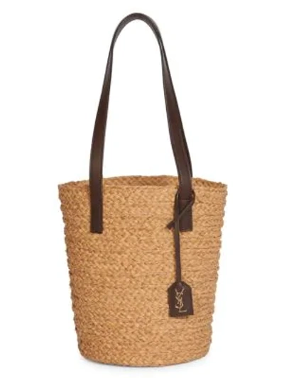 Shop Saint Laurent Medium Panier Straw Tote In Natural