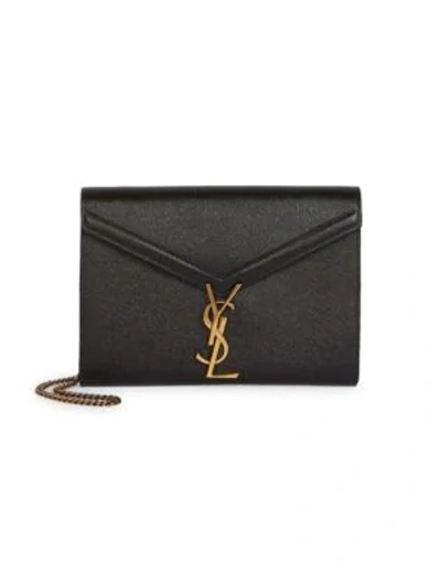 Shop Saint Laurent Cassandra Leather Wallet-on-chain In Black