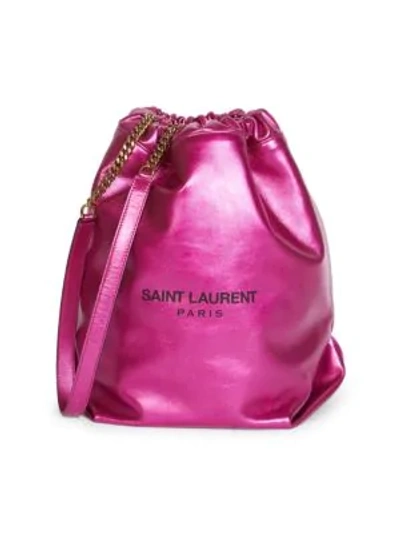 Shop Saint Laurent Women's Teddy Metallic Leather Bucket Bag In Fuchsia